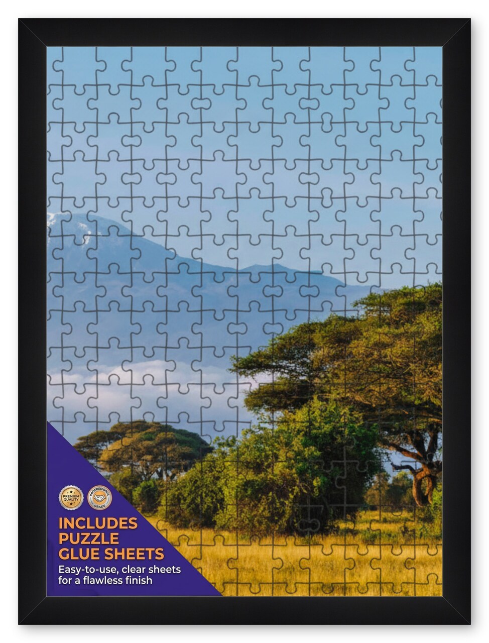 CustomPictureFrames.com Solid Wood Round Mat Puzzle Frame - Multiple Sizes - Black Precision-Cut Mat - Adhesive Preservation Sheets - Assembled in USA Made in the USA